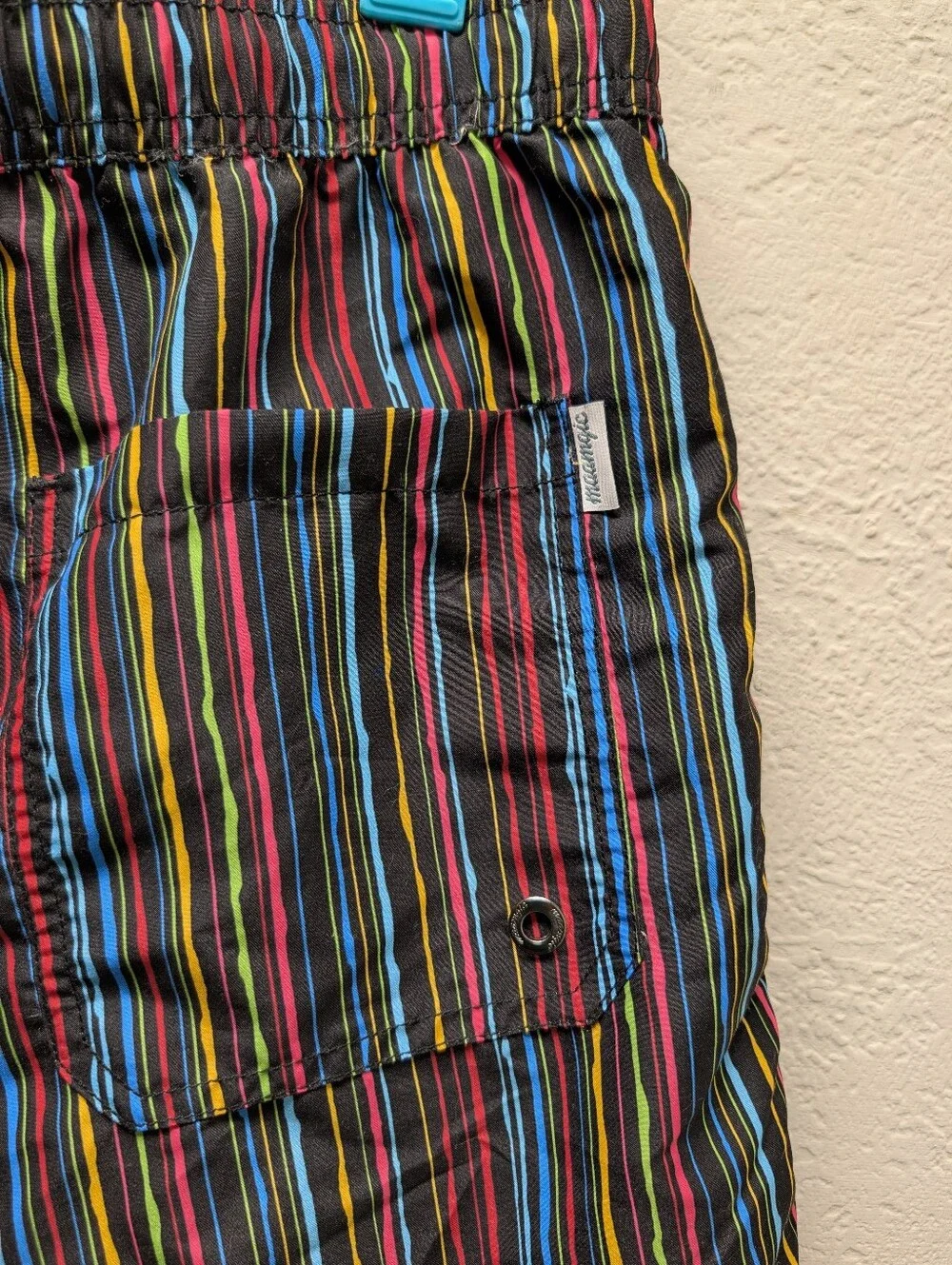 Maamgic Mens Size Med Striped Rainbow Swim Shorts Trunks Drawstring Mesh Lined